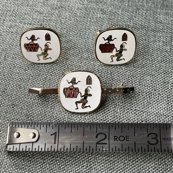 Romeo & Juliet RARE Vintage Pair of Cufflinks & Matching Tie Pin Enamel gorgeous - Picture 7 of 7